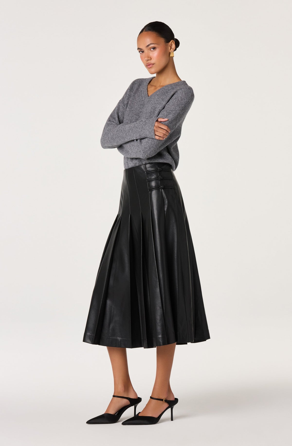 Gloriana Faux Leather Pleated Midi Skirt