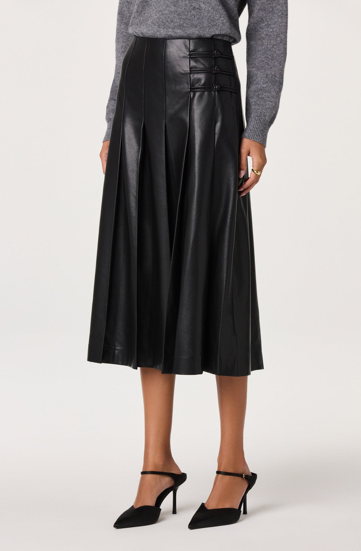 Gloriana Faux Leather Pleated Midi Skirt