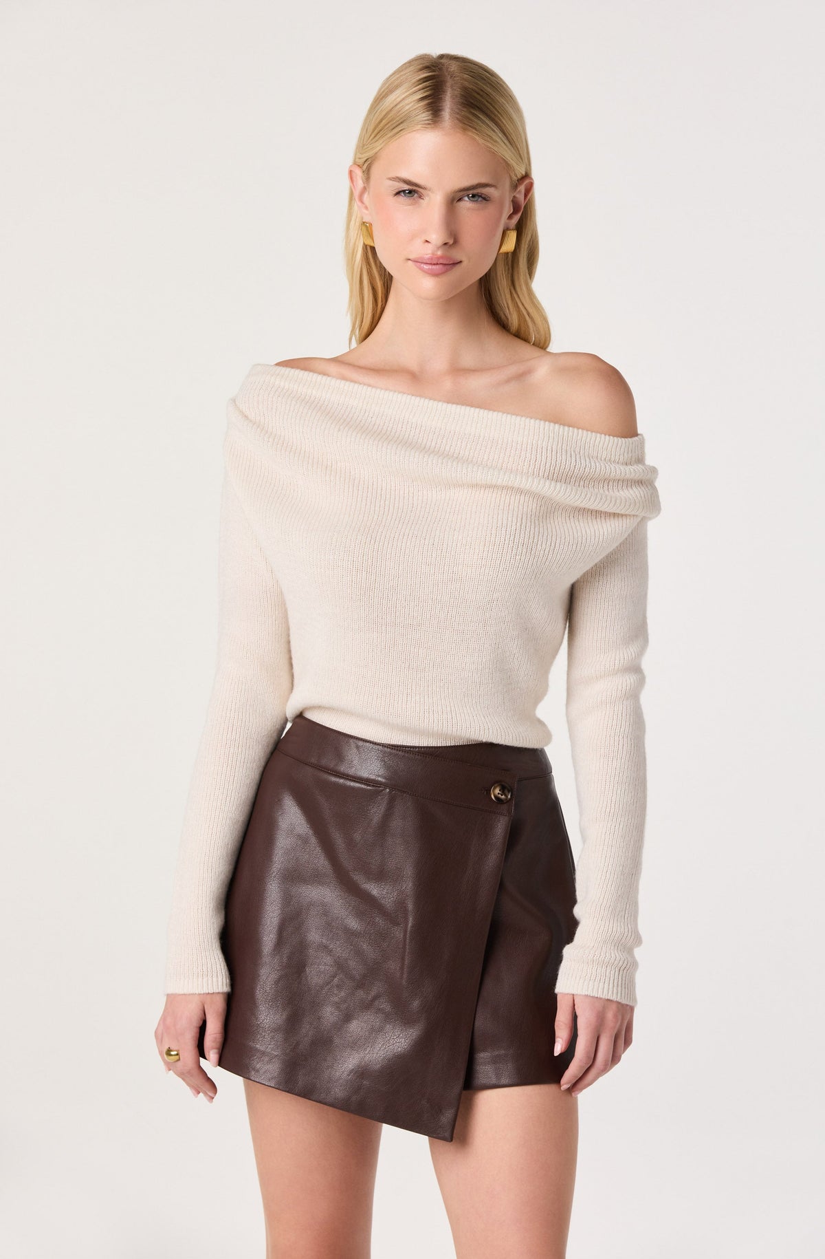 Off-Shoulder Ribbed Knit Sweater