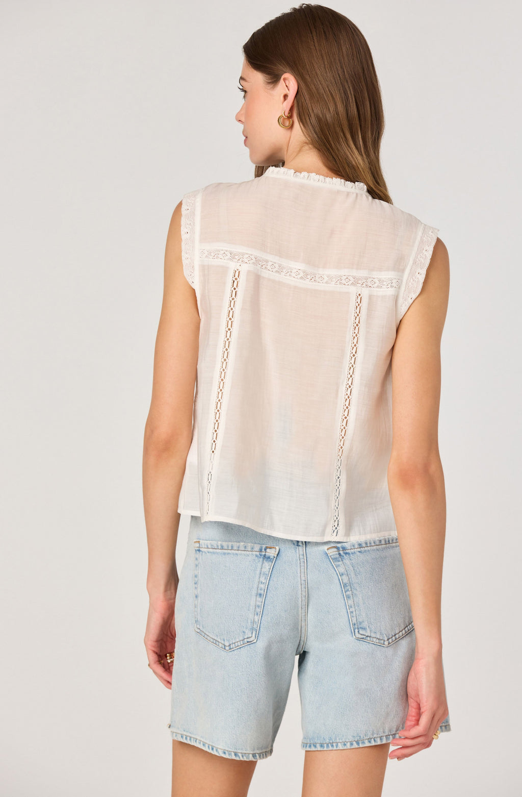 Lace trimmed tie front top