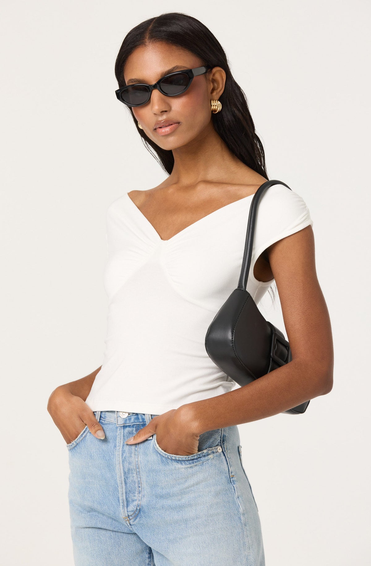 Ruched off shoulder top