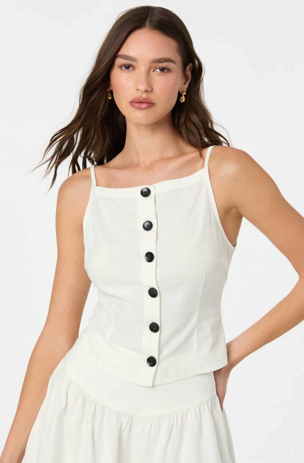 Linen-Blend Boat Neck Top