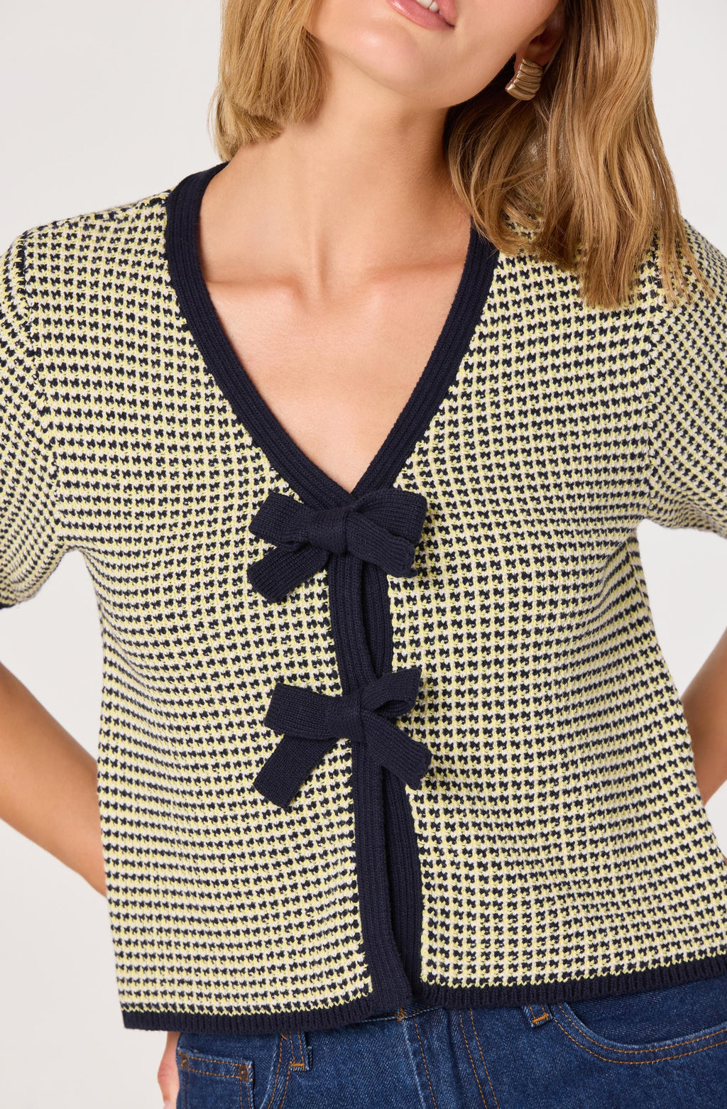 Contrast Bow Front Cardigan