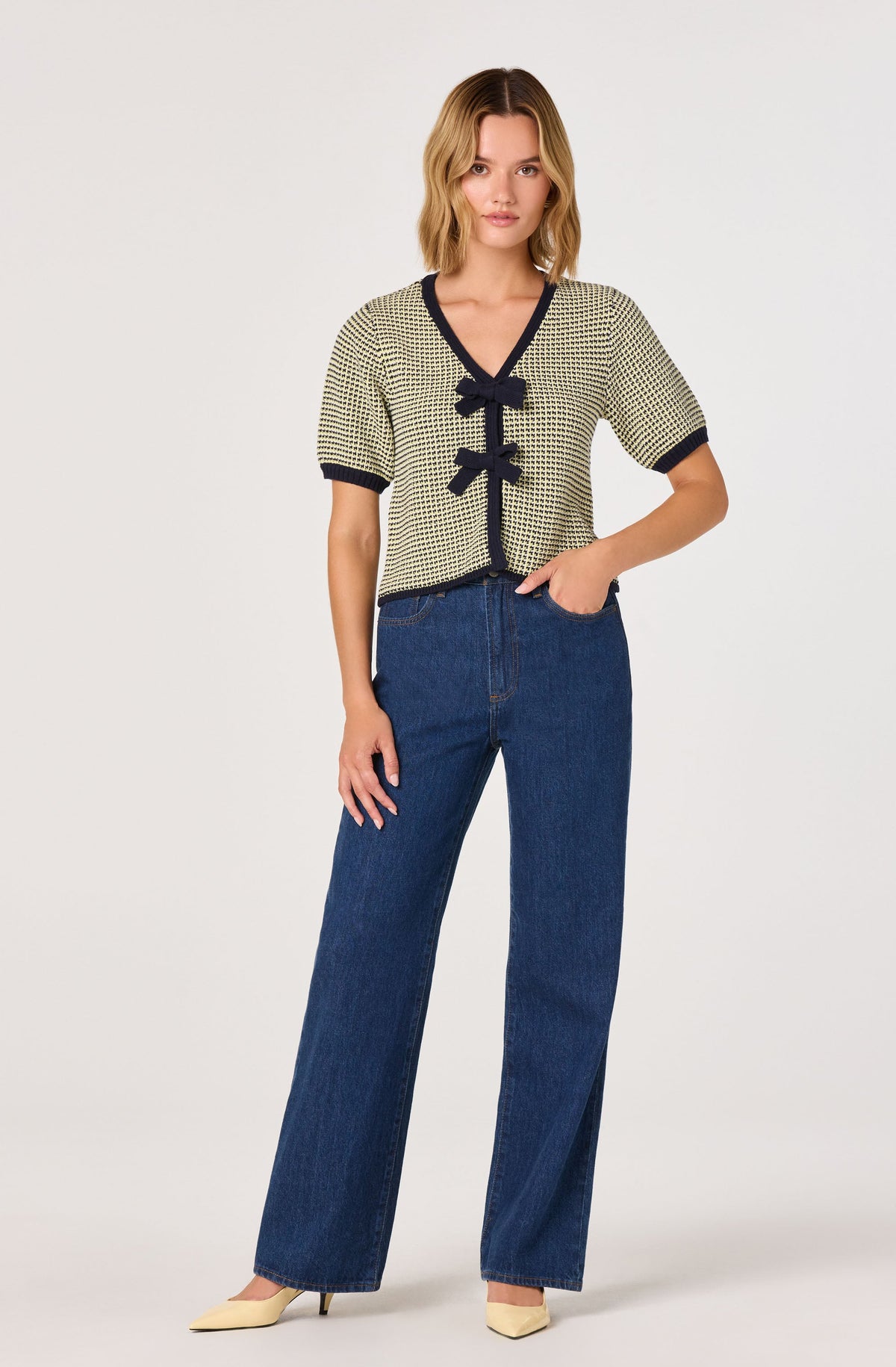 Contrast Bow Front Cardigan