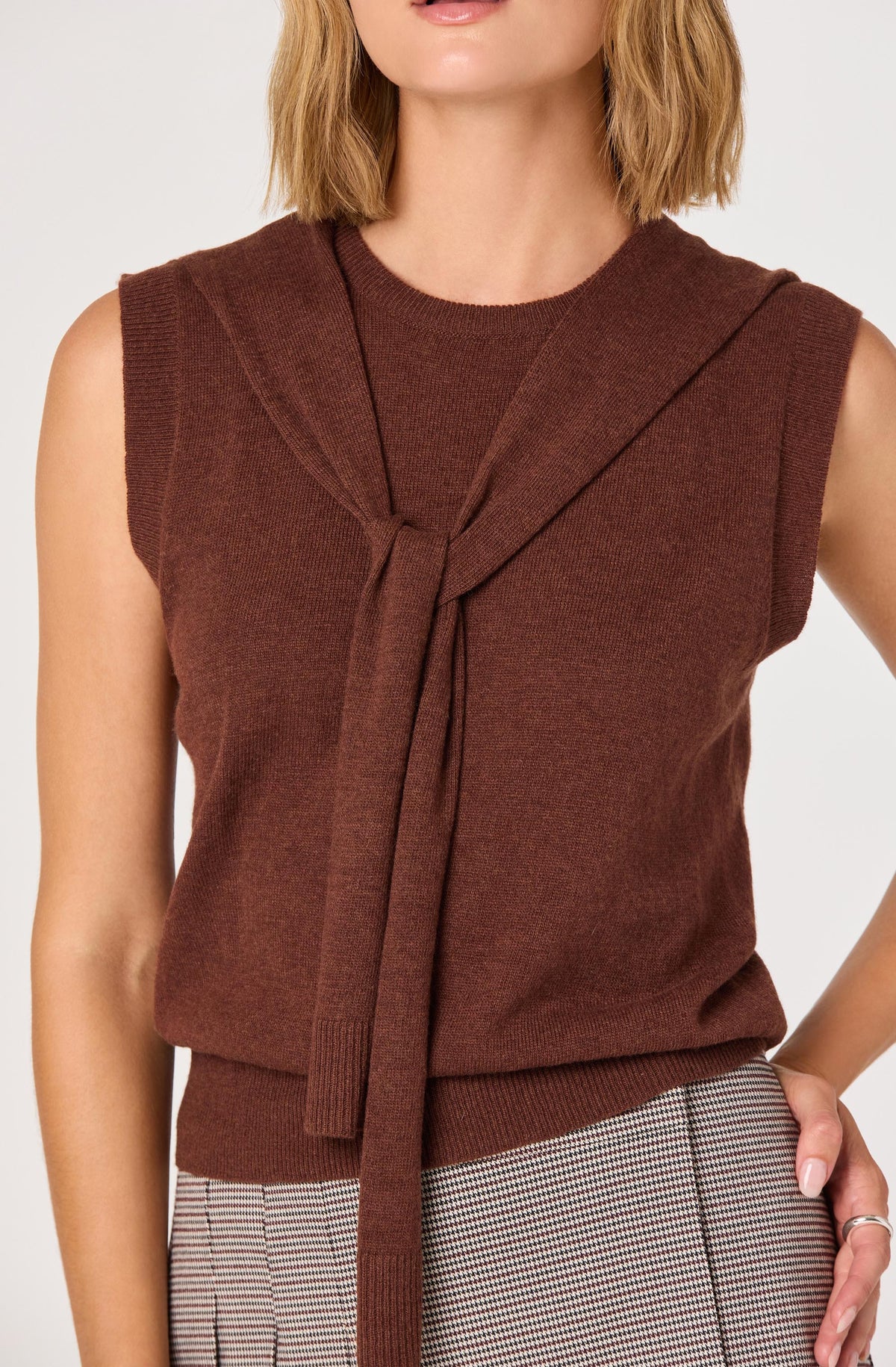 Sleeveless Layered Scarf Sweater