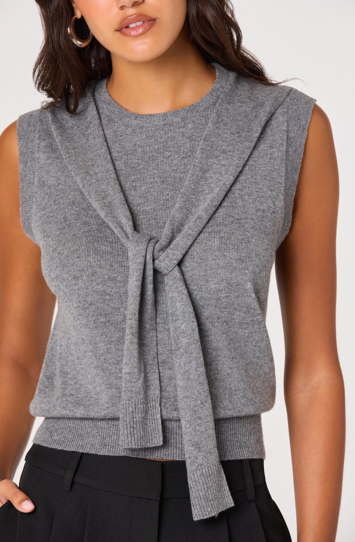 Sleeveless Layered Scarf Sweater