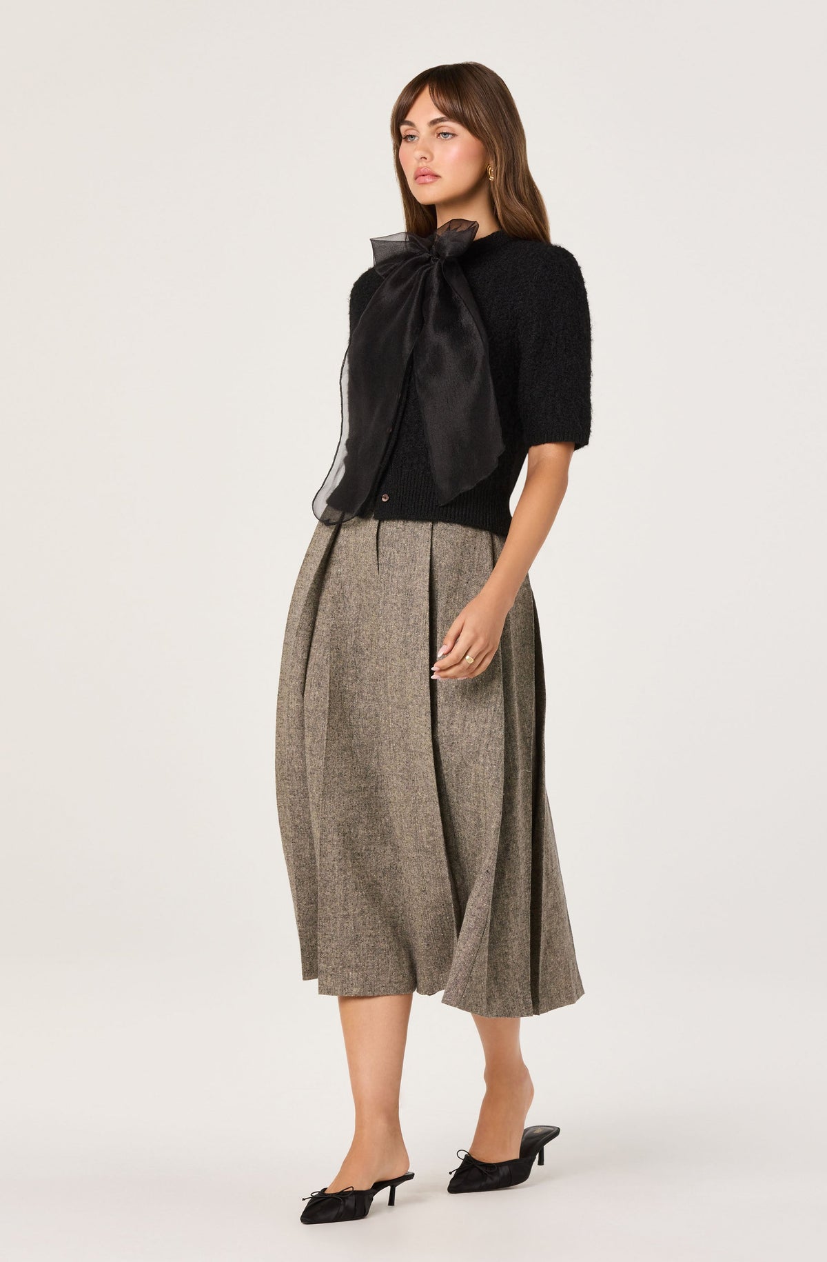 Organza Bow Short Sleeve Cardigan
