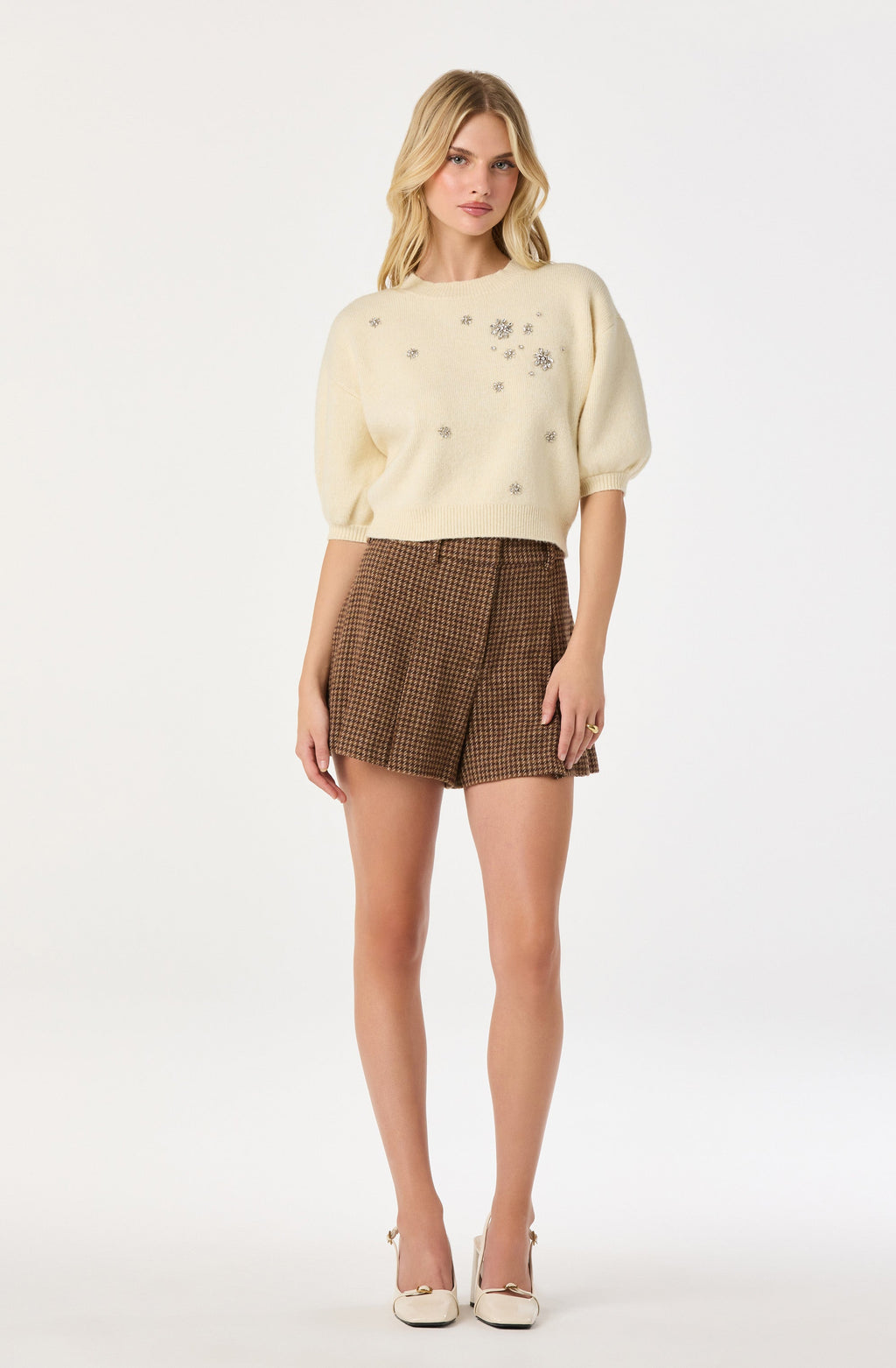 Jewel Embellished Puff Sleeve Sweater