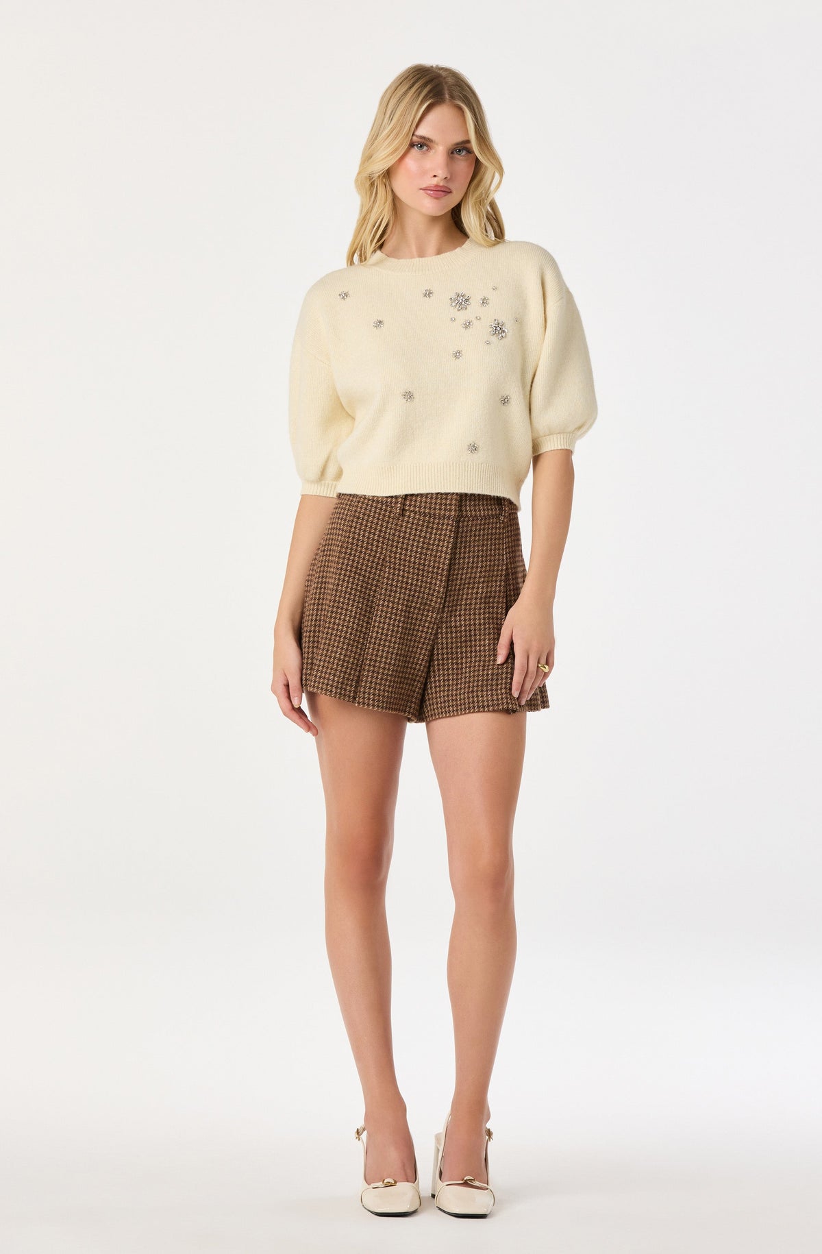 Jewel Embellished Puff Sleeve Sweater
