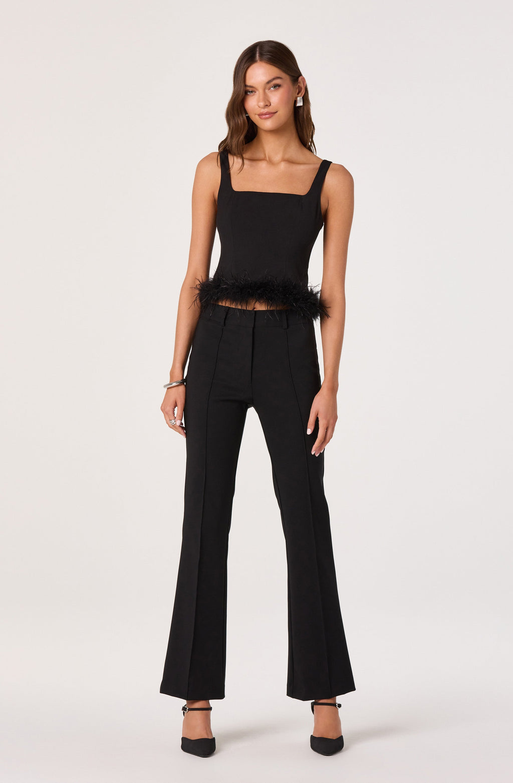 Feather Trim Corset Top
