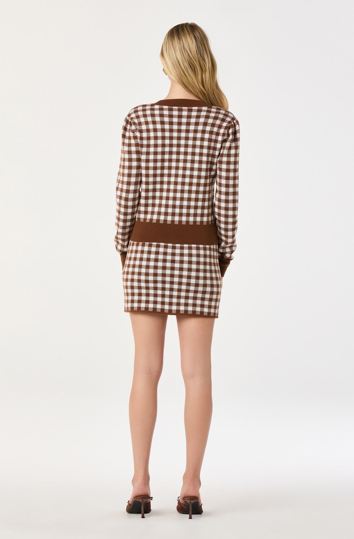 Gingham Contrast V-Neck Cardigan