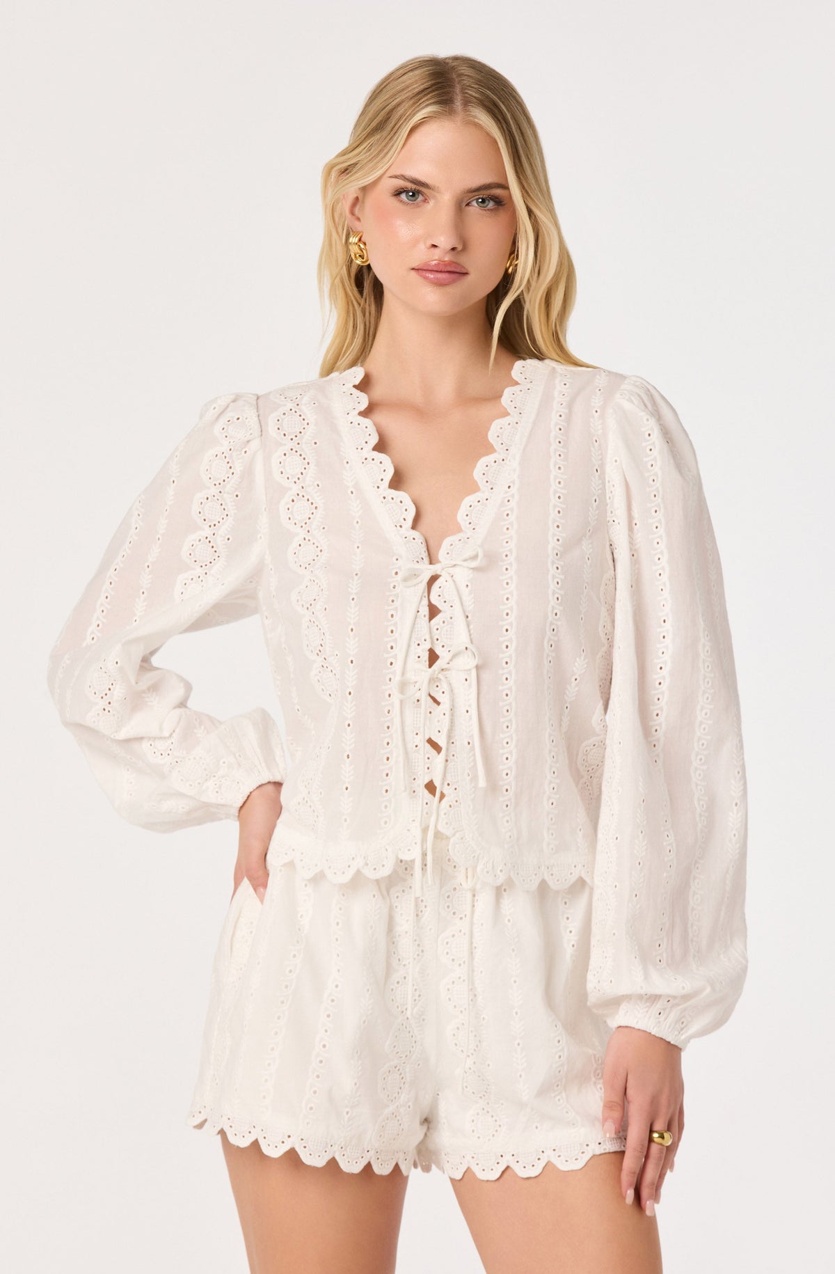 Leah Eyelet Tie-Front Top