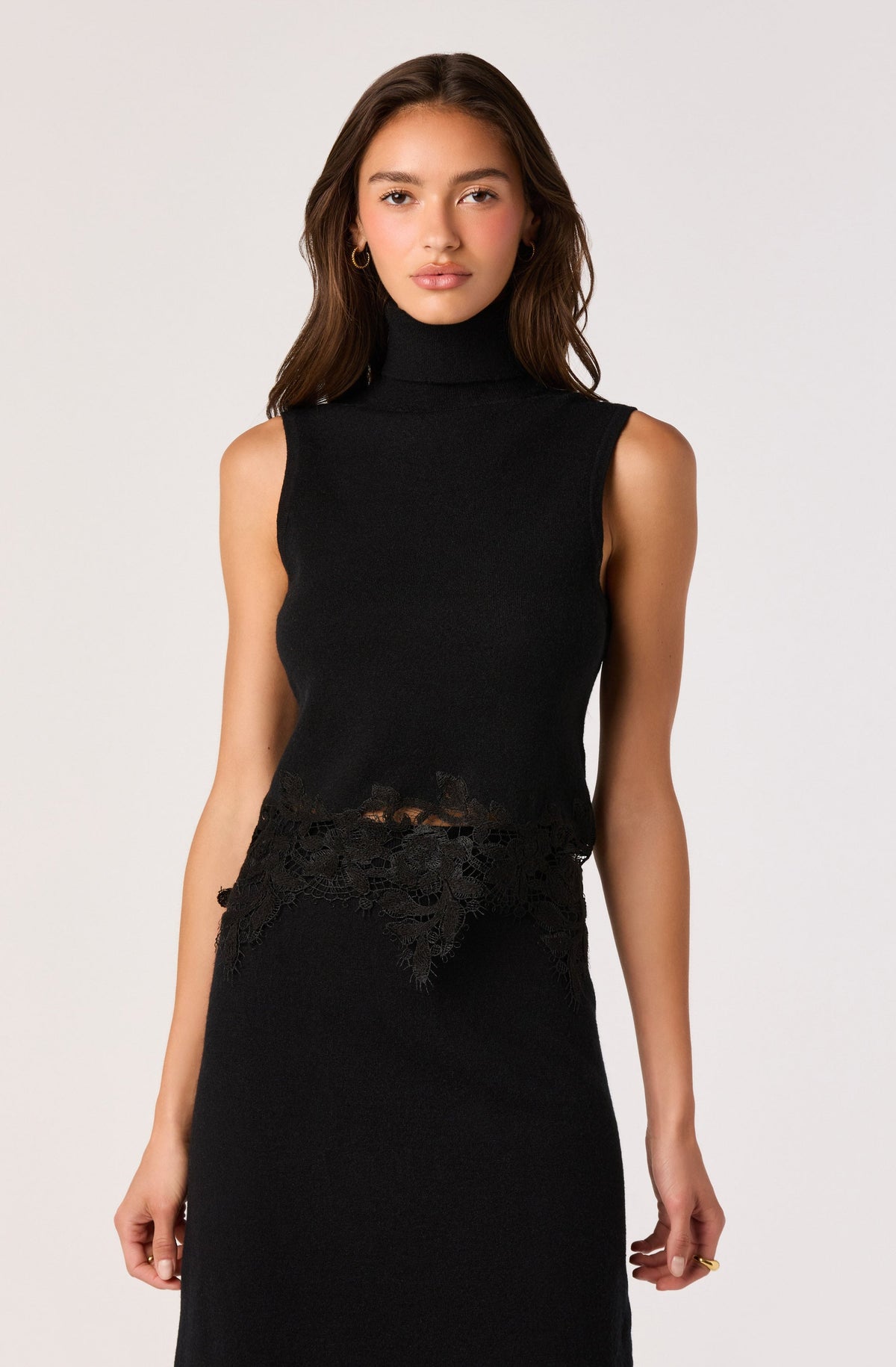 Nadine Lace-Hem Turtleneck Top