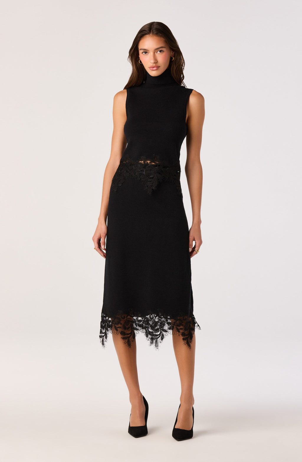 Nadine Lace-Hem Turtleneck Top