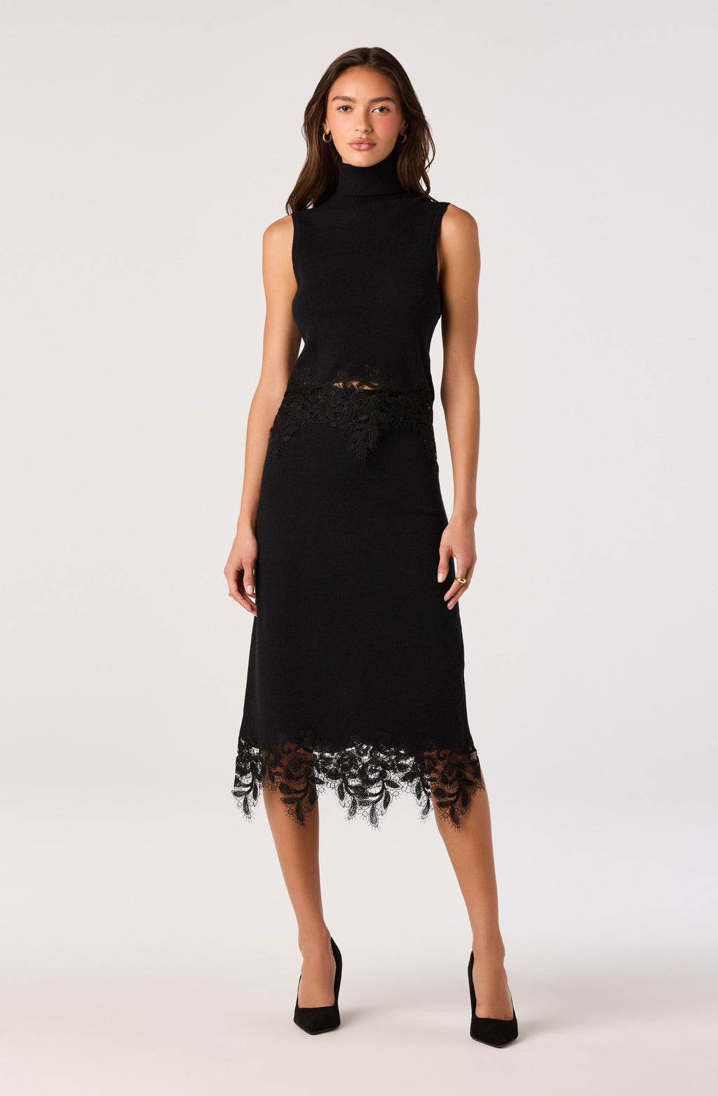 Nadine Lace-Hem Turtleneck Top