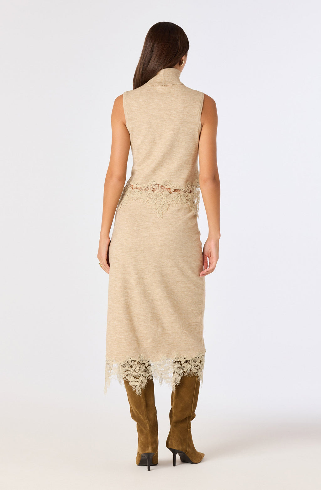 Nadine Lace-Hem Turtleneck Top