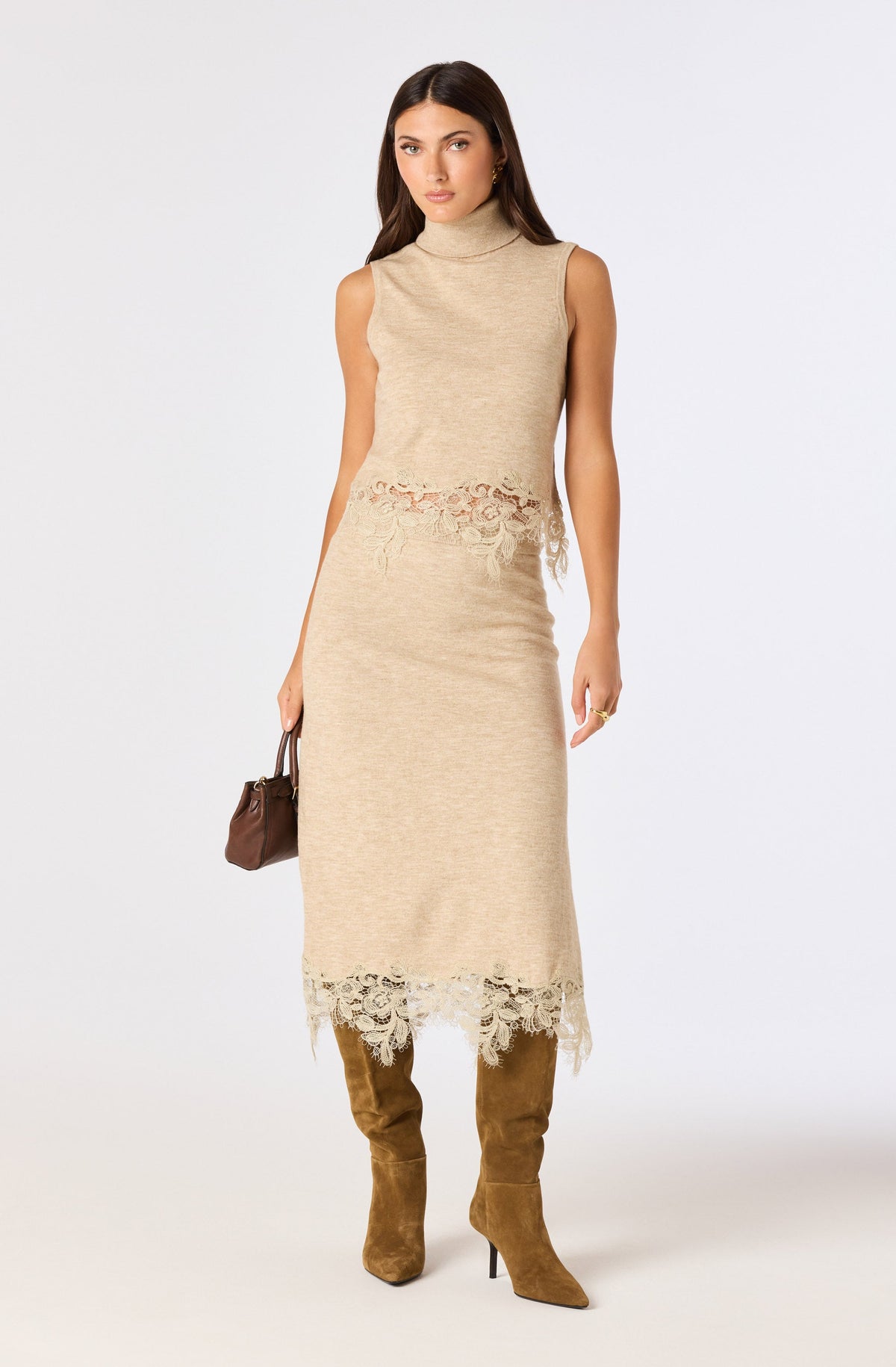 Nadine Lace-Hem Turtleneck Top