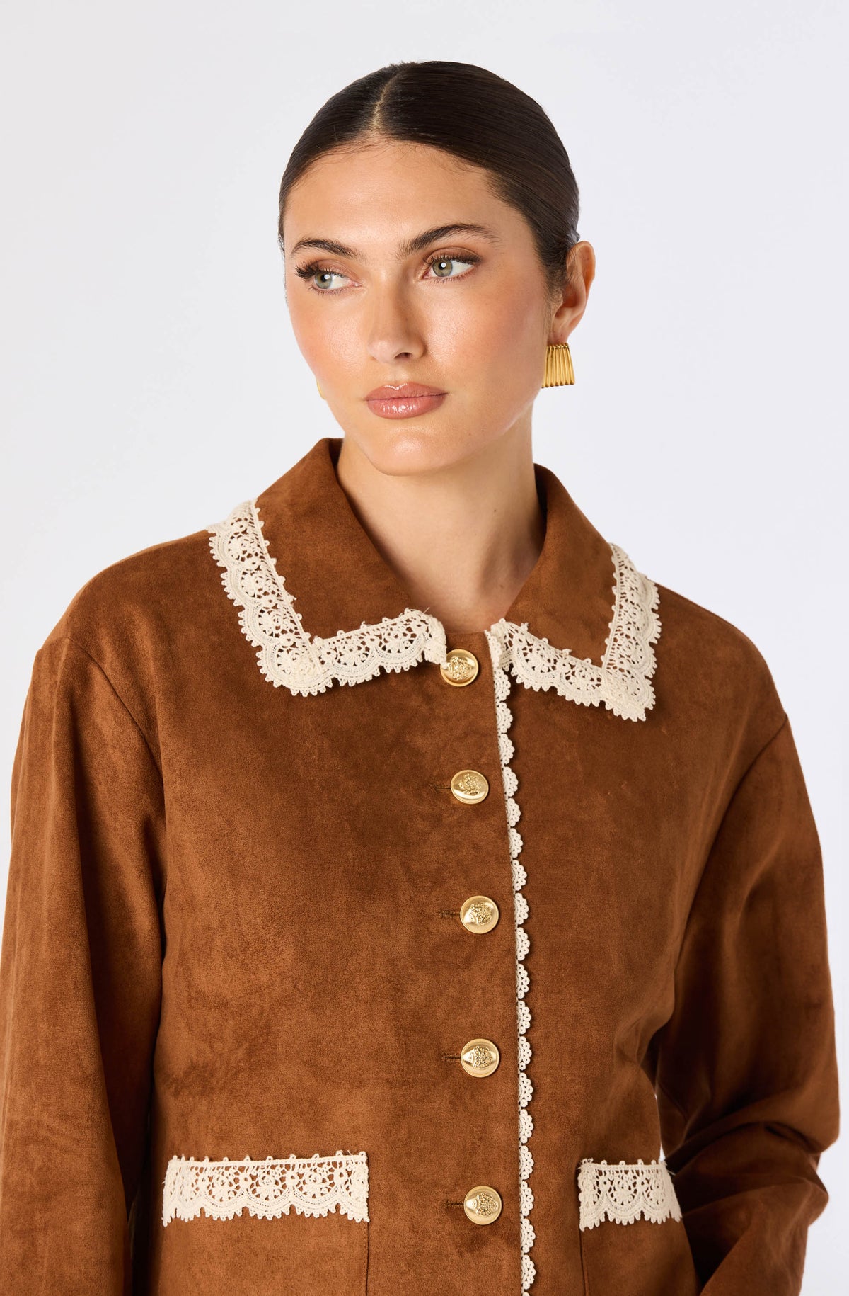 Gavriella Lace-Trim Faux Suede Jacket