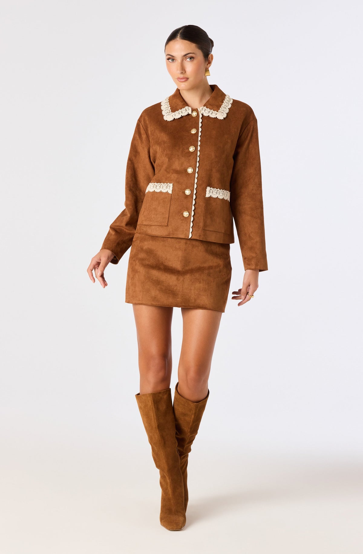 Gavriella Lace-Trim Faux Suede Jacket