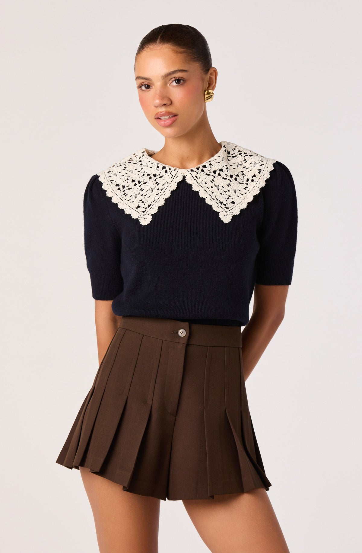 Carianne Lace Collar Puff Sleeve Sweater