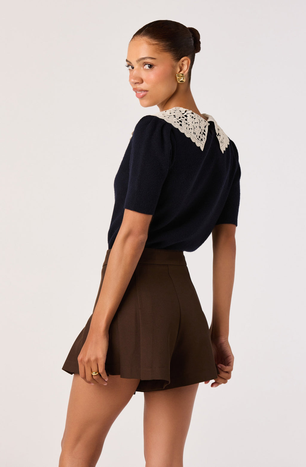 Carianne Lace Collar Puff Sleeve Sweater