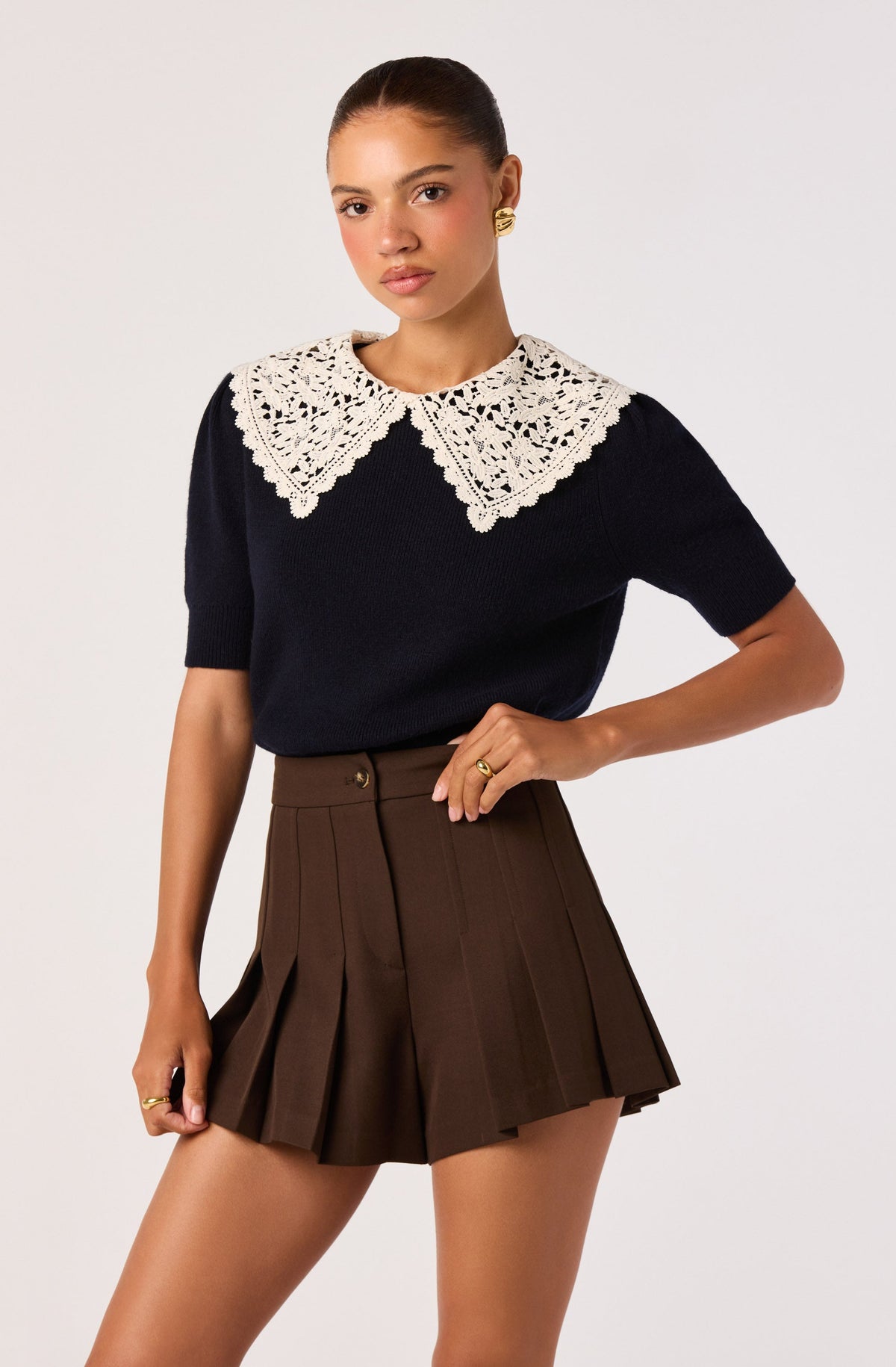 Carianne Lace Collar Puff Sleeve Sweater