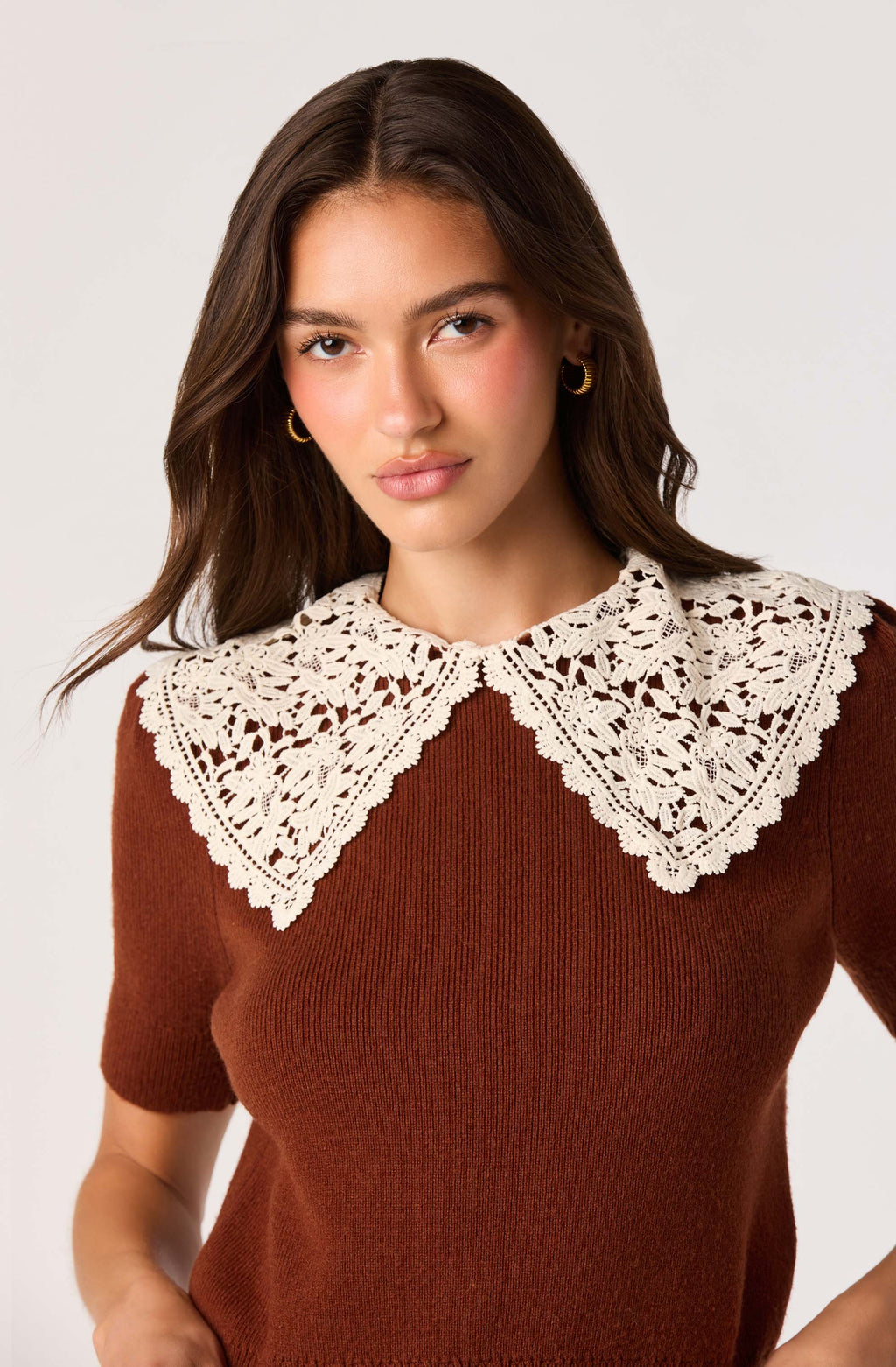 Carianne Lace Collar Puff Sleeve Sweater
