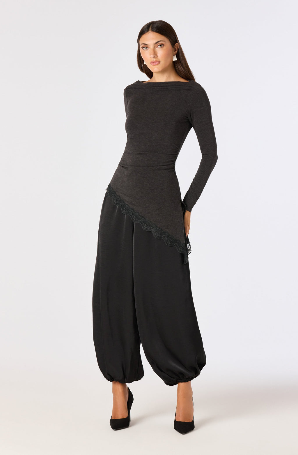 Fiona Asymmetric Lace Hem Top