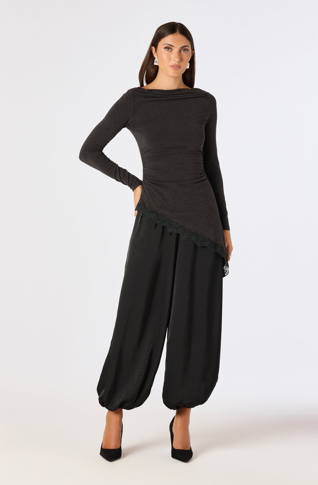 Fiona Asymmetric Lace Hem Top