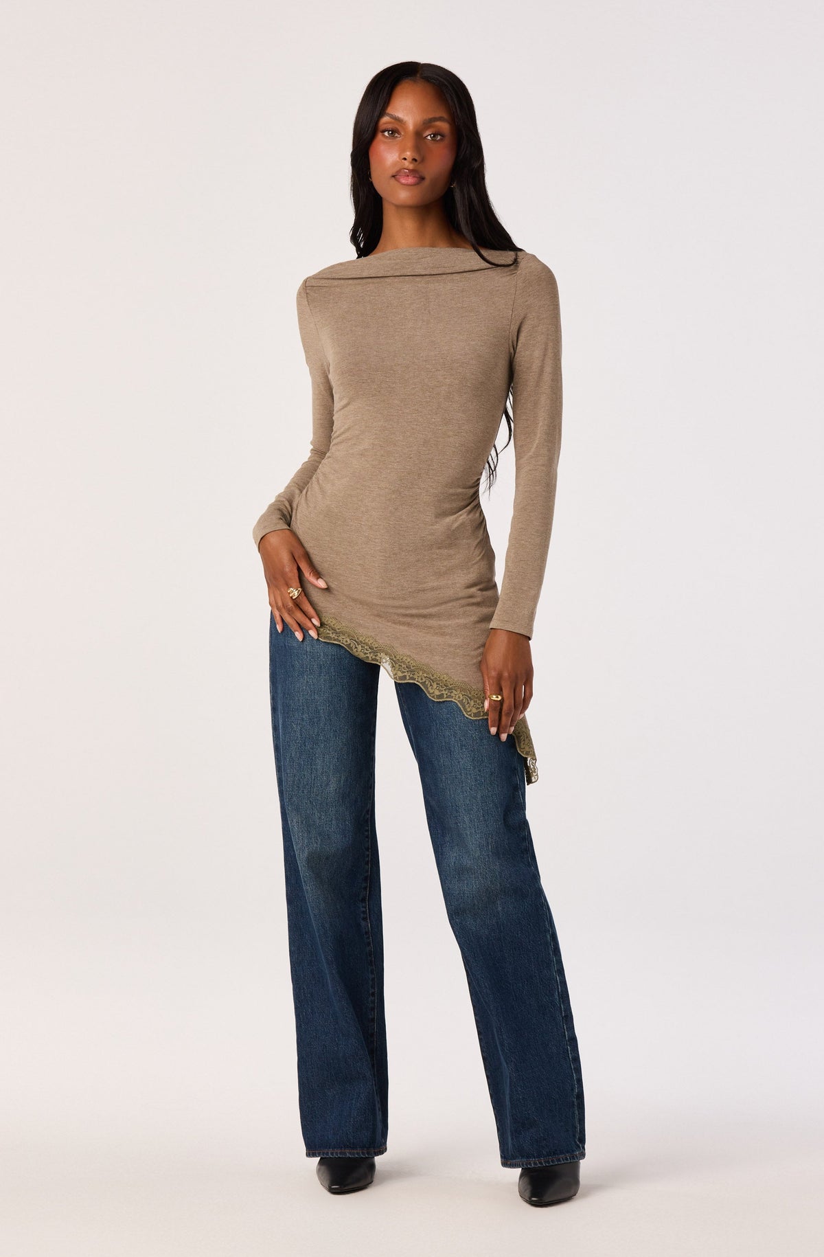 Fiona Asymmetric Lace Hem Top