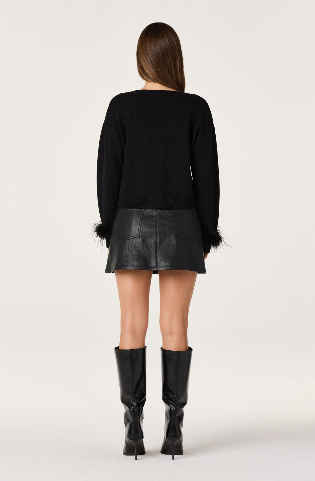 Perdita Feather-Cuff Cropped Sweater