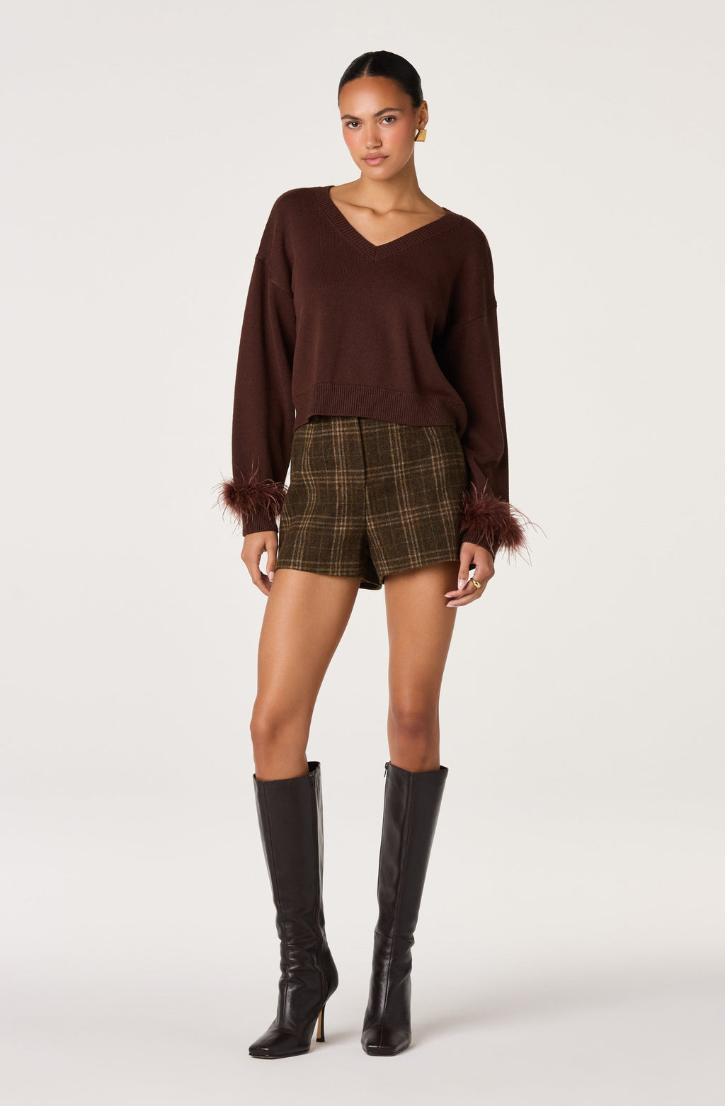 Perdita Feather-Cuff Cropped Sweater
