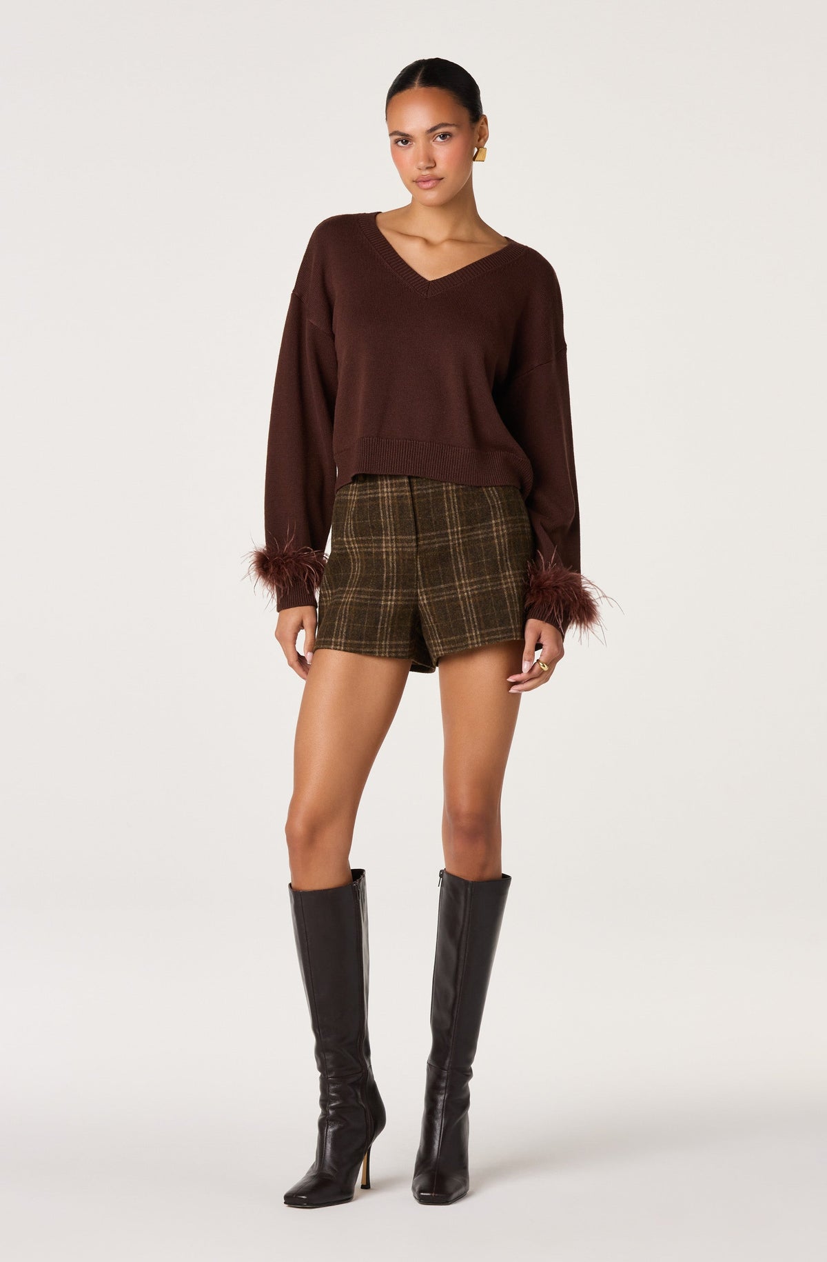 Perdita Feather-Cuff Cropped Sweater