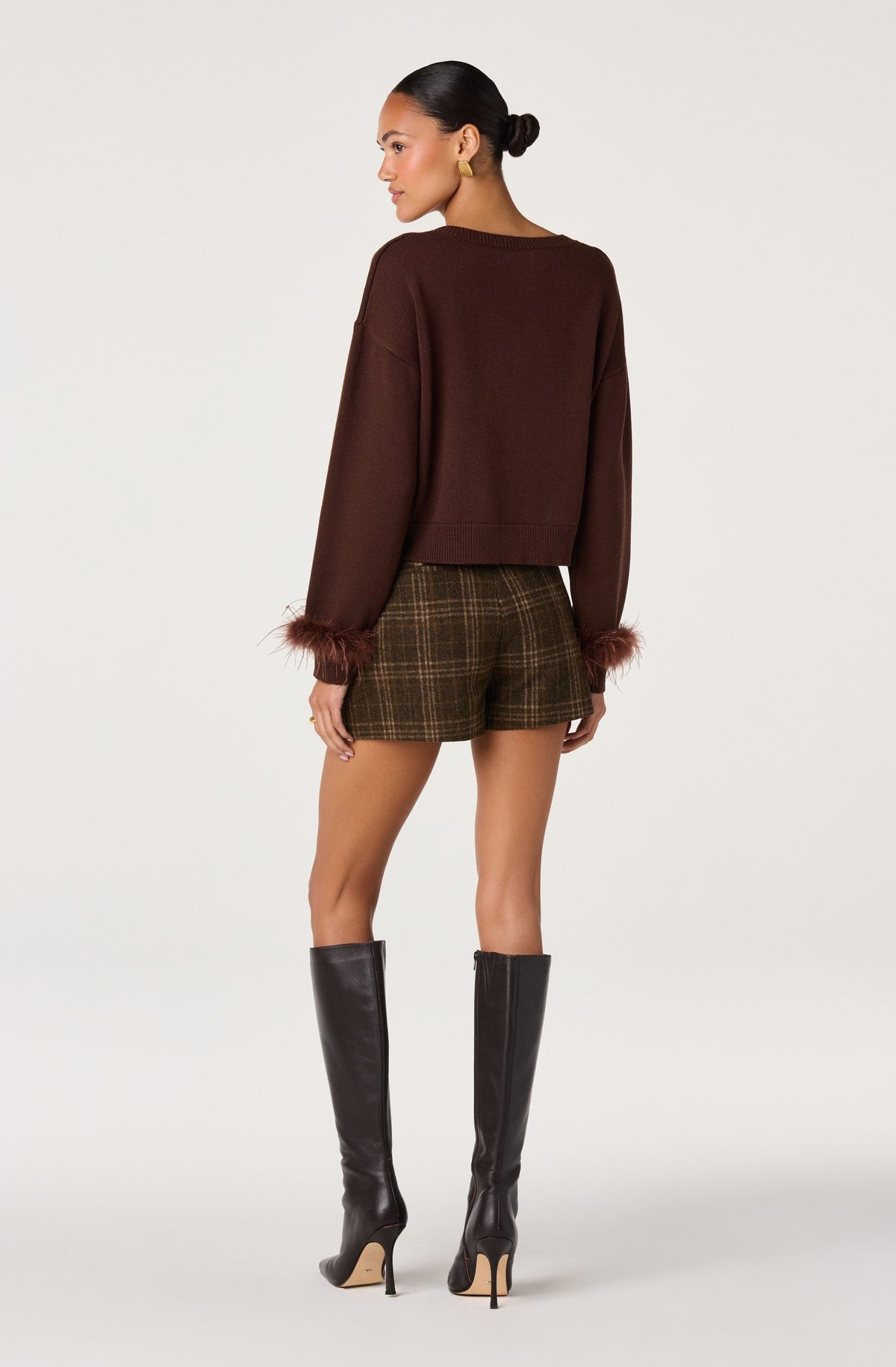 Perdita Feather-Cuff Cropped Sweater