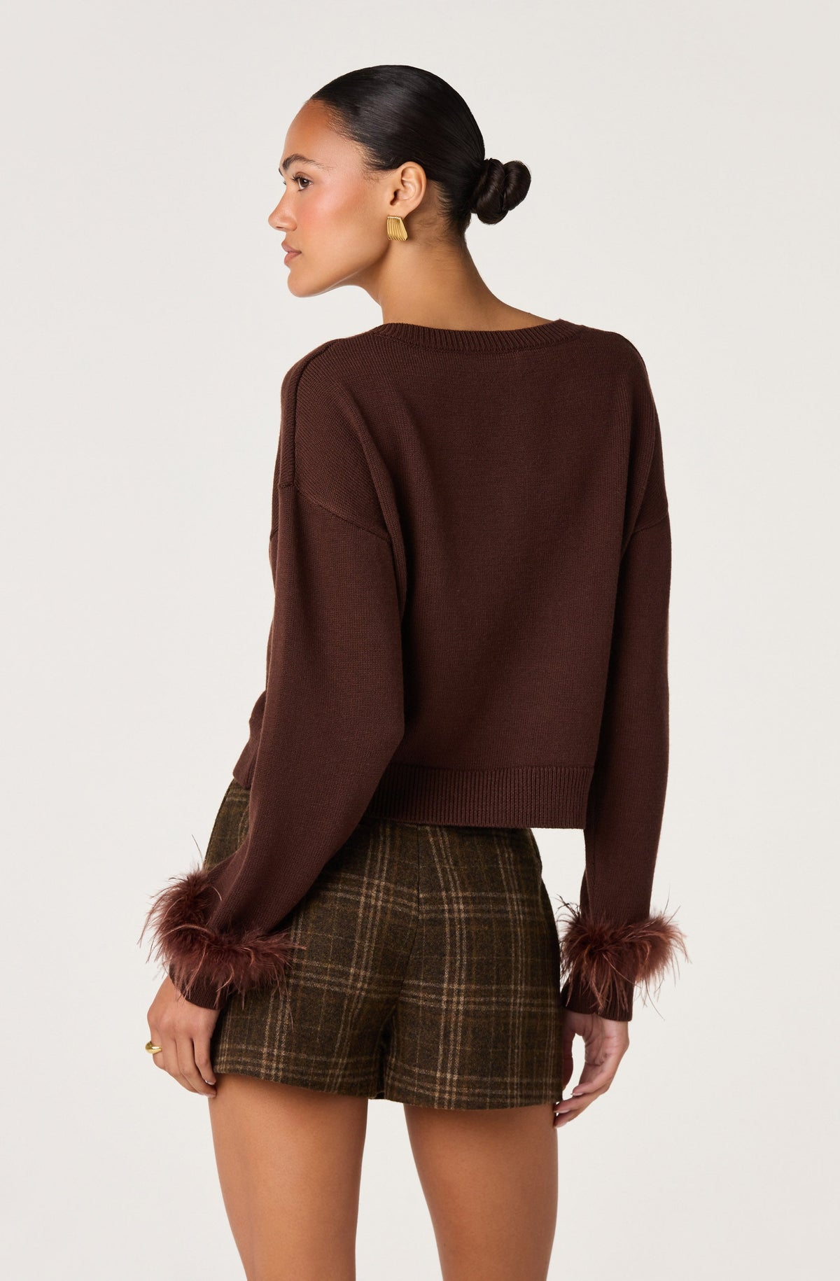 Perdita Feather-Cuff Cropped Sweater