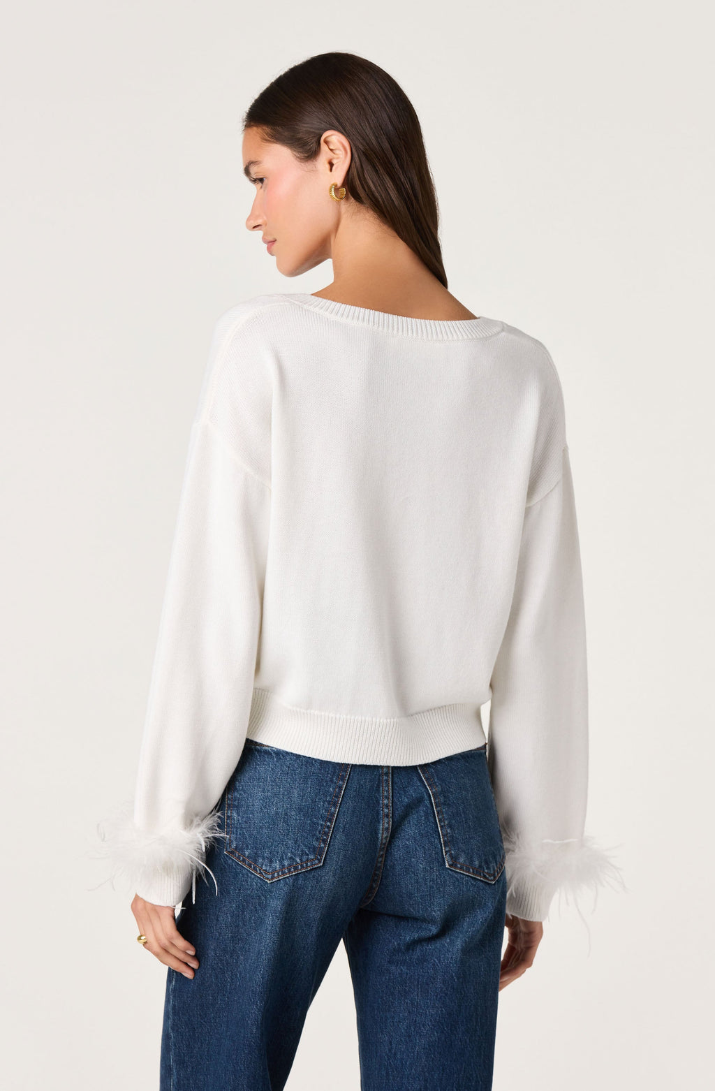 Perdita Feather-Cuff Cropped Sweater