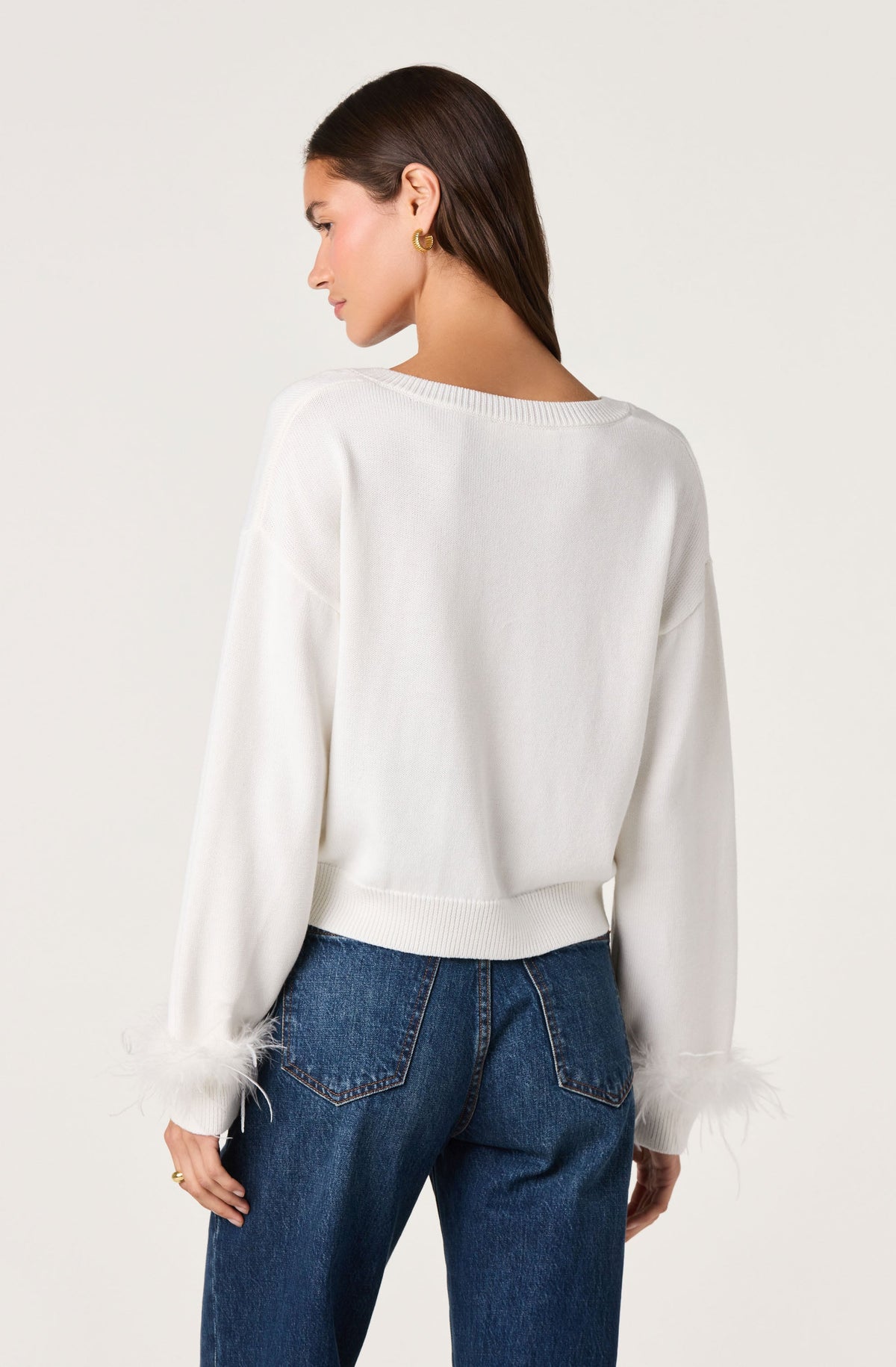 Perdita Feather-Cuff Cropped Sweater
