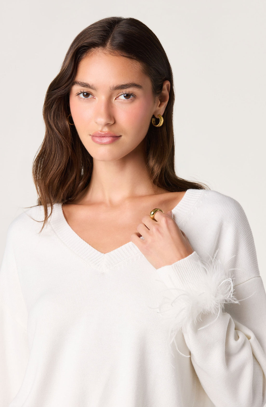 Perdita Feather-Cuff Cropped Sweater