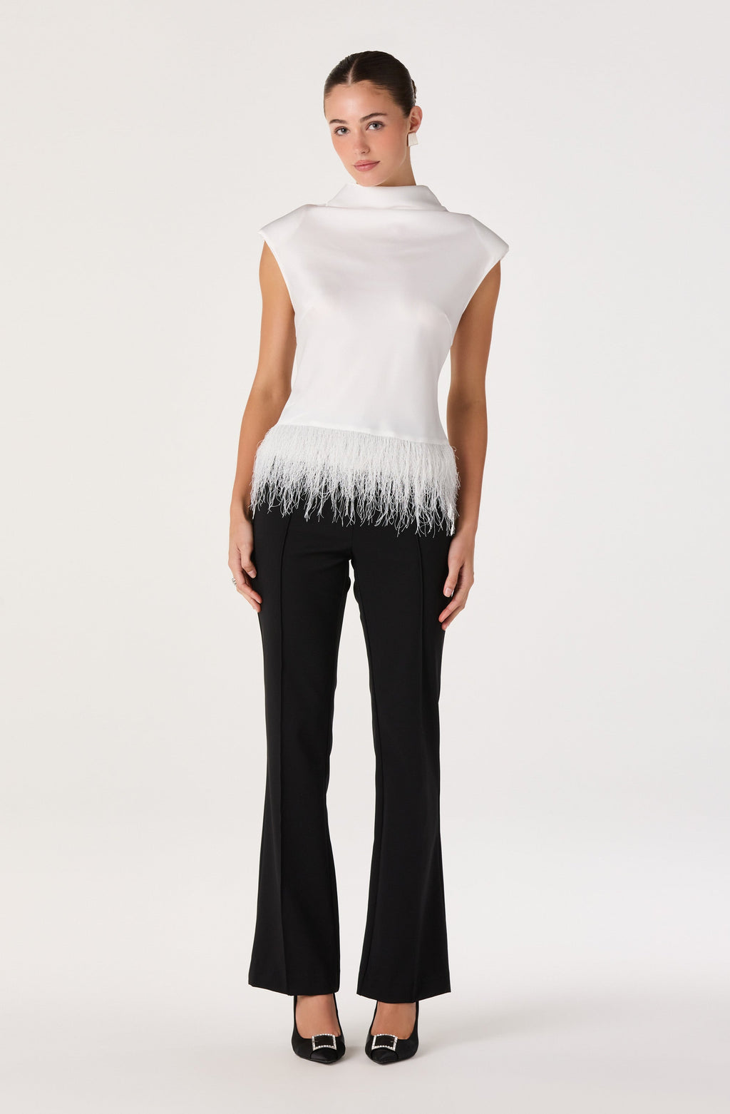 Falon Fringe Satin Mock Neck Top