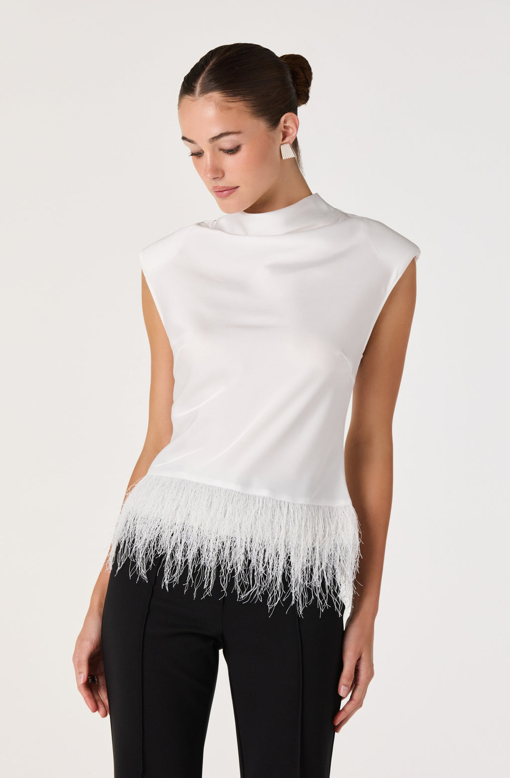 Falon Fringe Satin Mock Neck Top