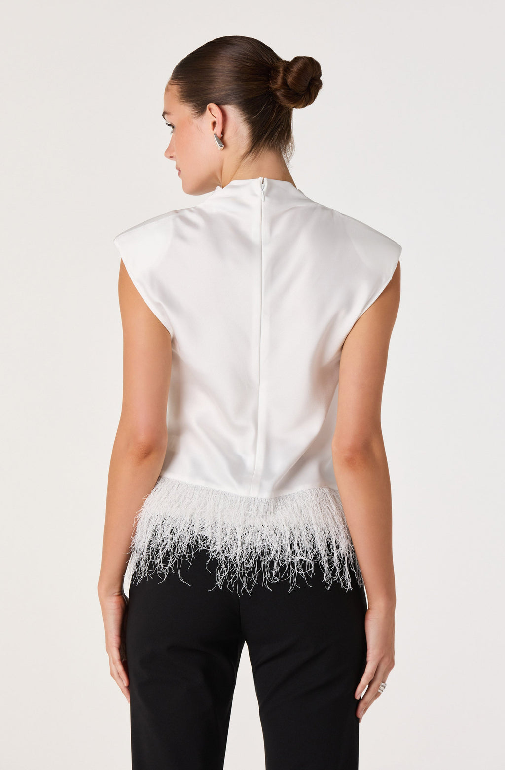 Falon Fringe Satin Mock Neck Top