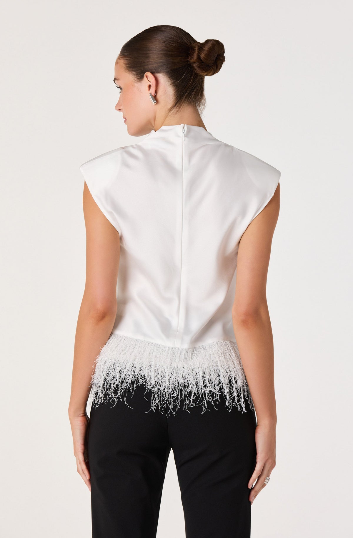 Falon Fringe Satin Mock Neck Top
