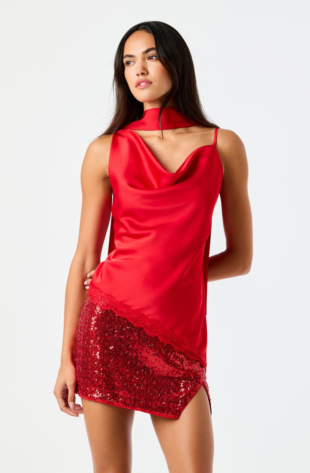 Akira Satin Scarf Cowl Neck Top