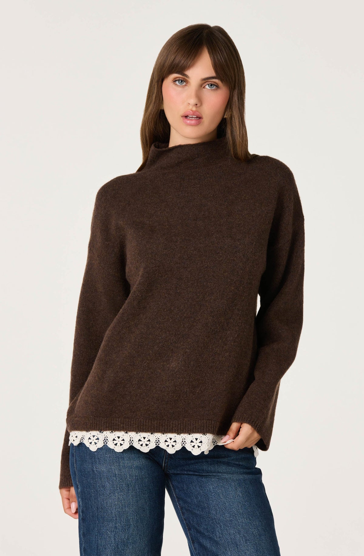 Marjolaine Crochet-Trim Mock Neck Sweater