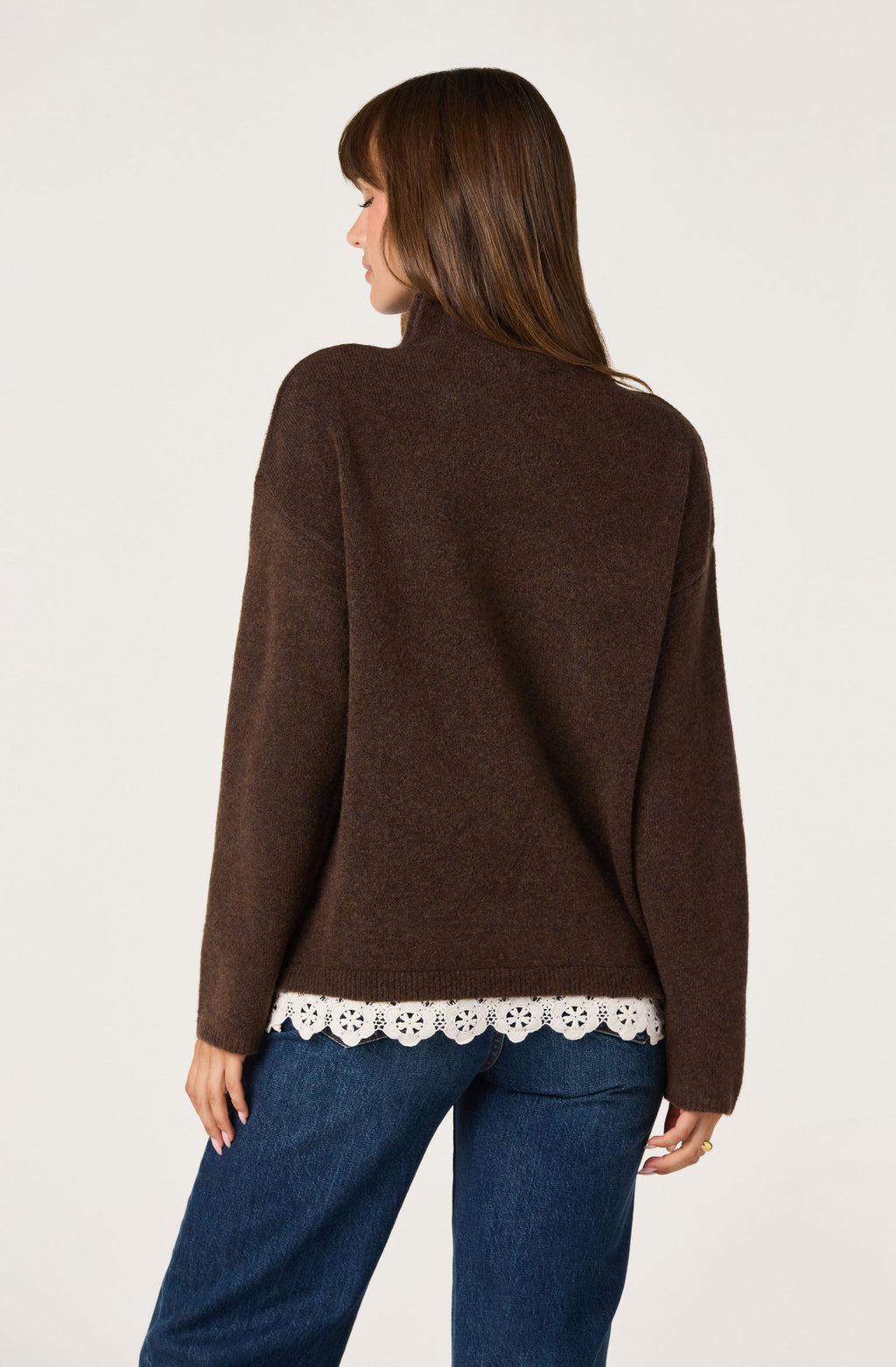 Marjolaine Crochet-Trim Mock Neck Sweater