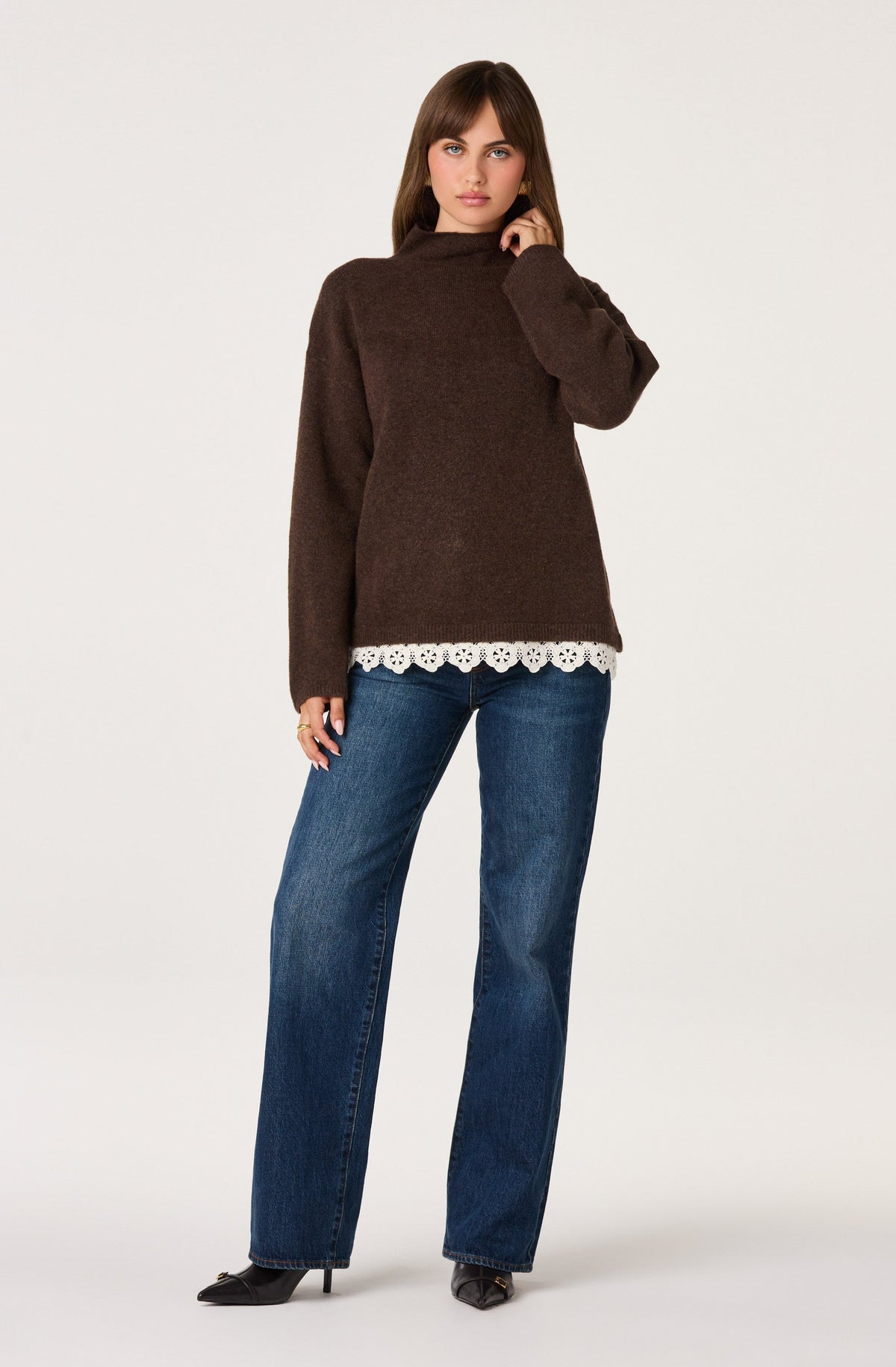 Marjolaine Crochet-Trim Mock Neck Sweater