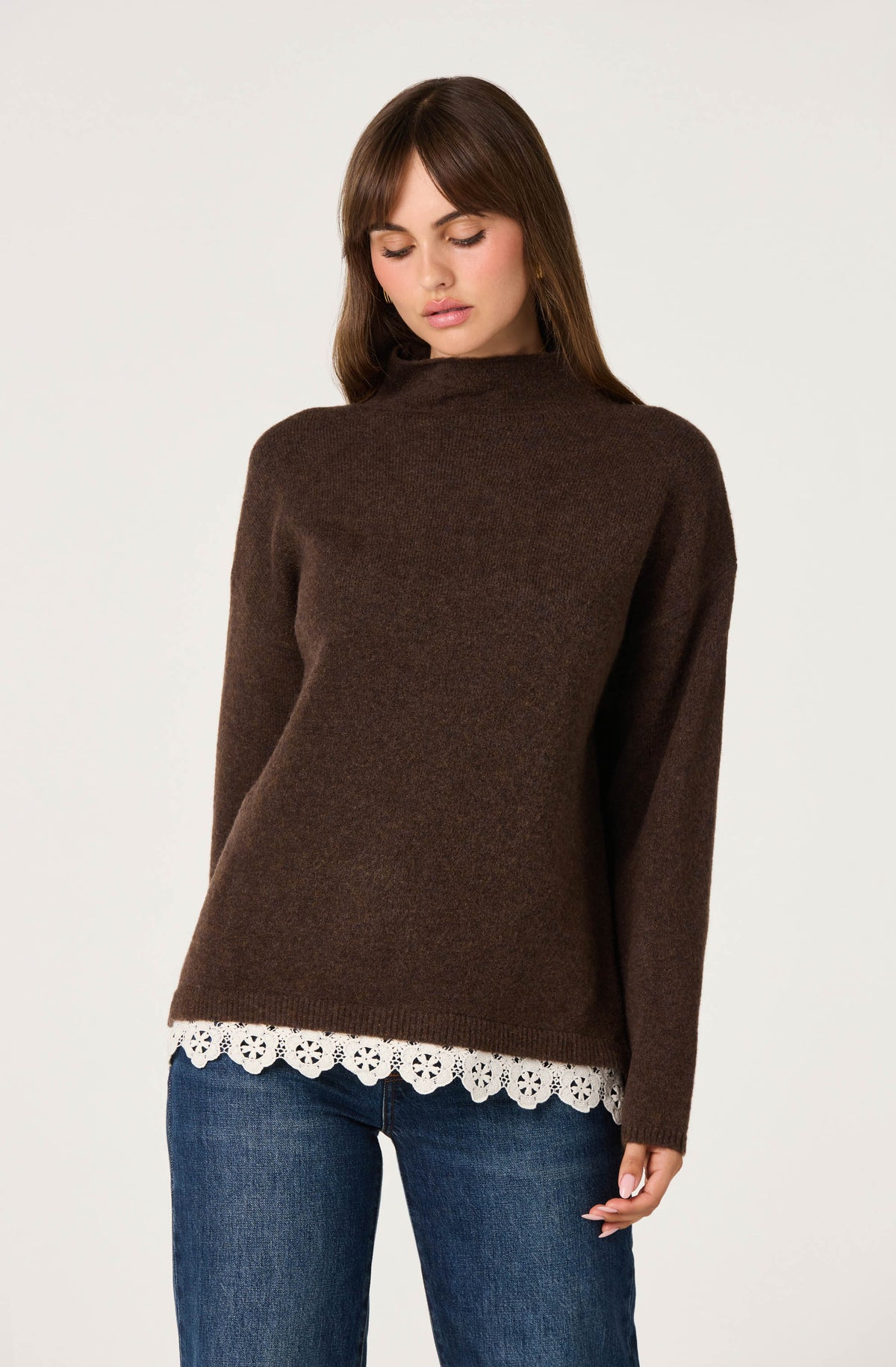 Marjolaine Crochet-Trim Mock Neck Sweater