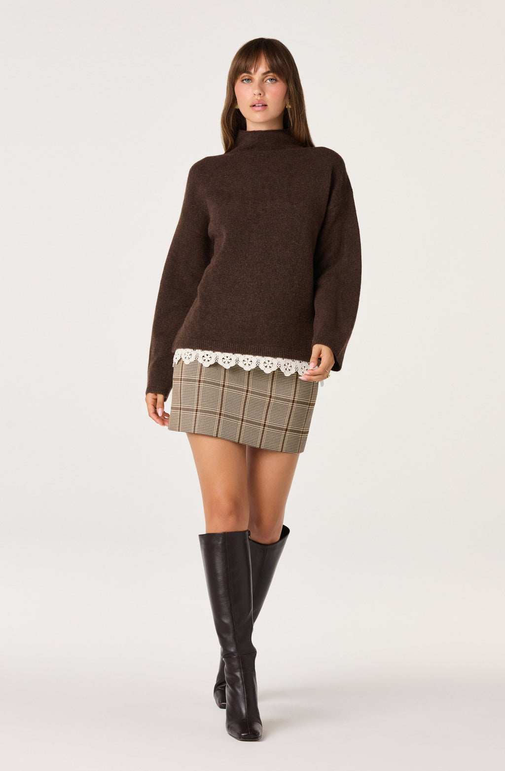 Marjolaine Crochet-Trim Mock Neck Sweater