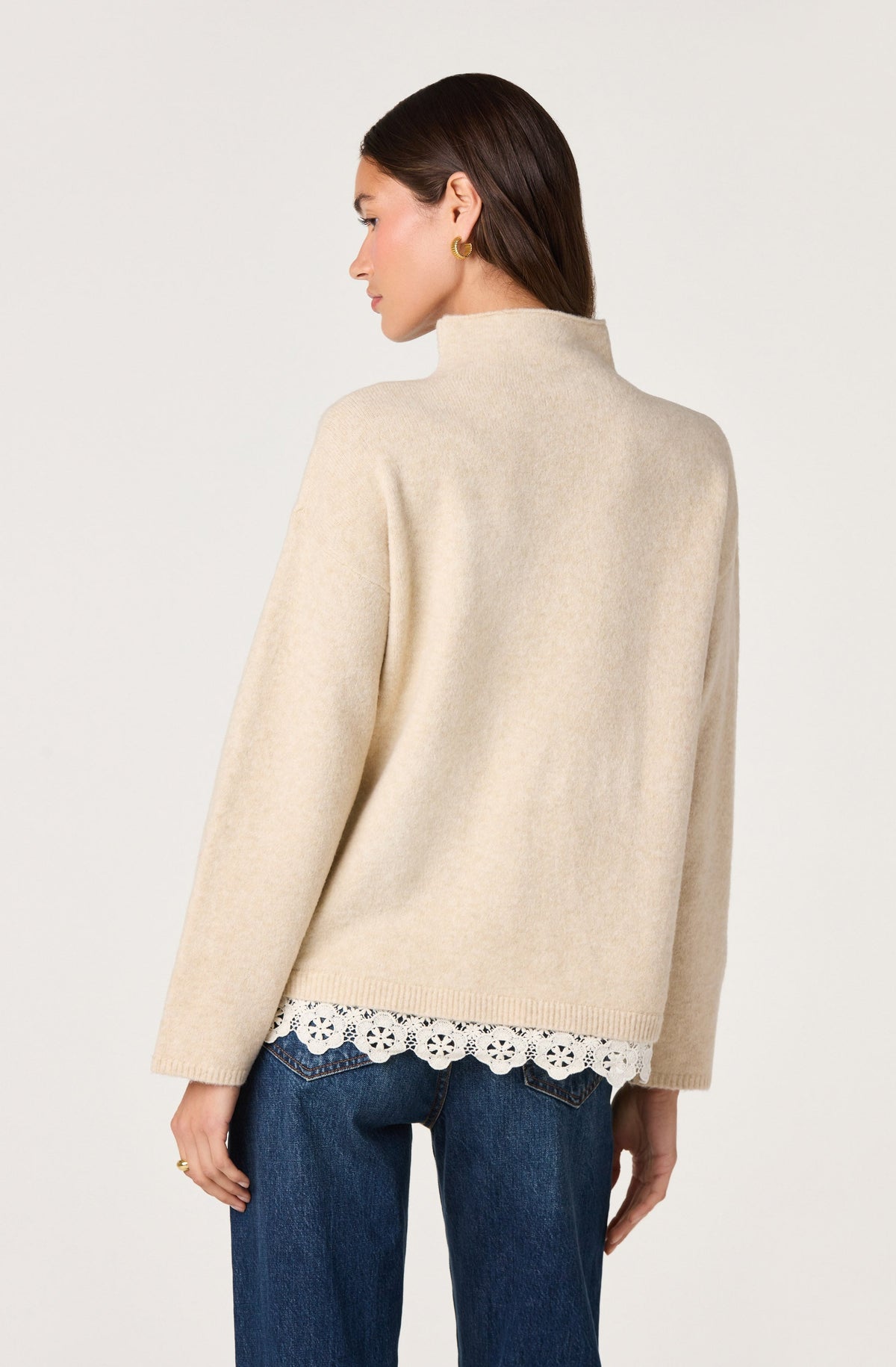 Marjolaine Crochet-Trim Mock Neck Sweater