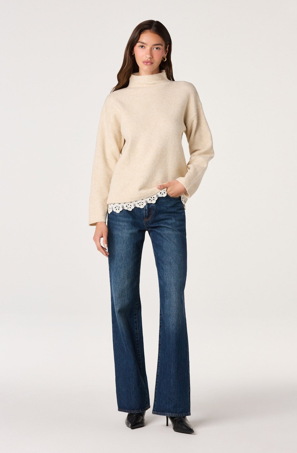Marjolaine Crochet-Trim Mock Neck Sweater